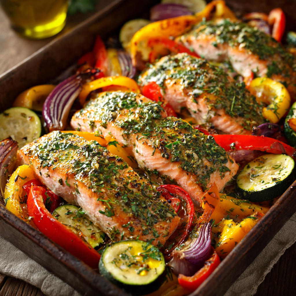 Garlic & Herb Baked Salmon with Vegetables Recipe