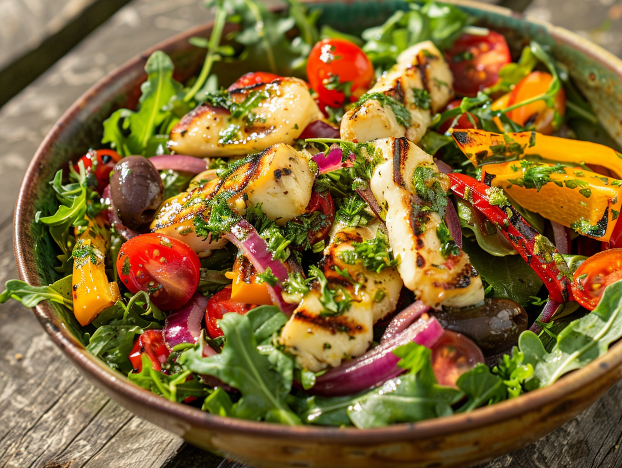 Garlic & Herb Grilled Halloumi Salad Recipe