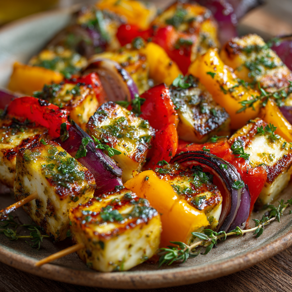 Garlic & Herb Grilled Halloumi Skewers Recipe