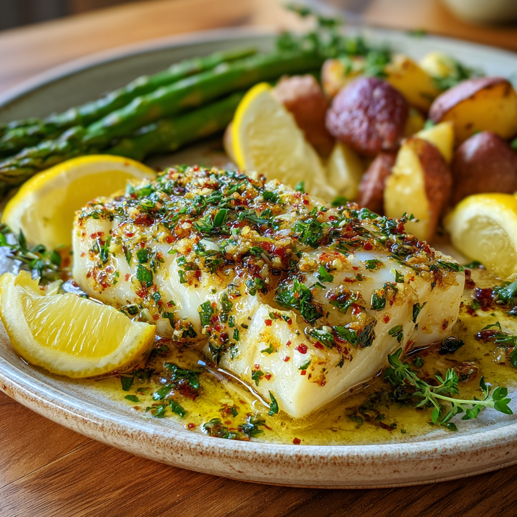 Garlic & Herb Baked Cod with Lemon Recipe
