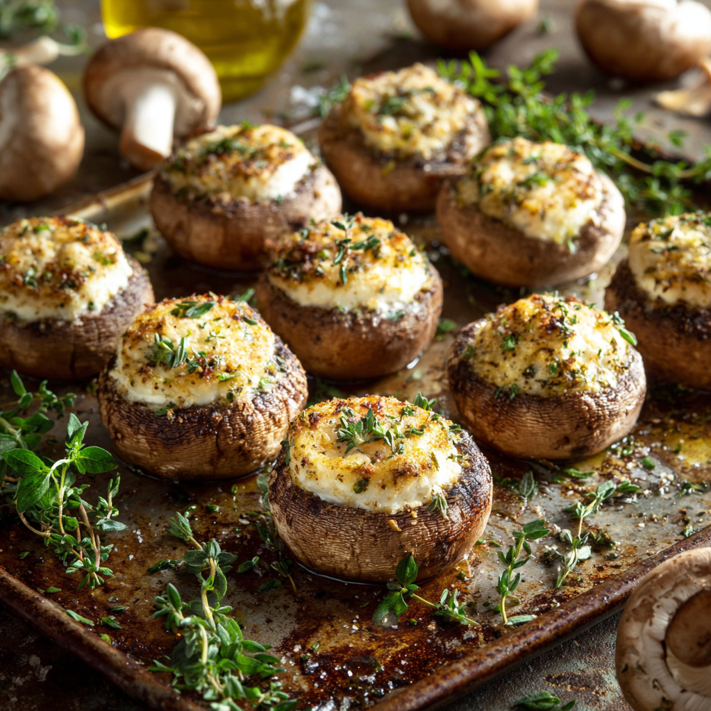 Garlic & Herb Baked Mushroom Caps with Goat Cheese Recipe