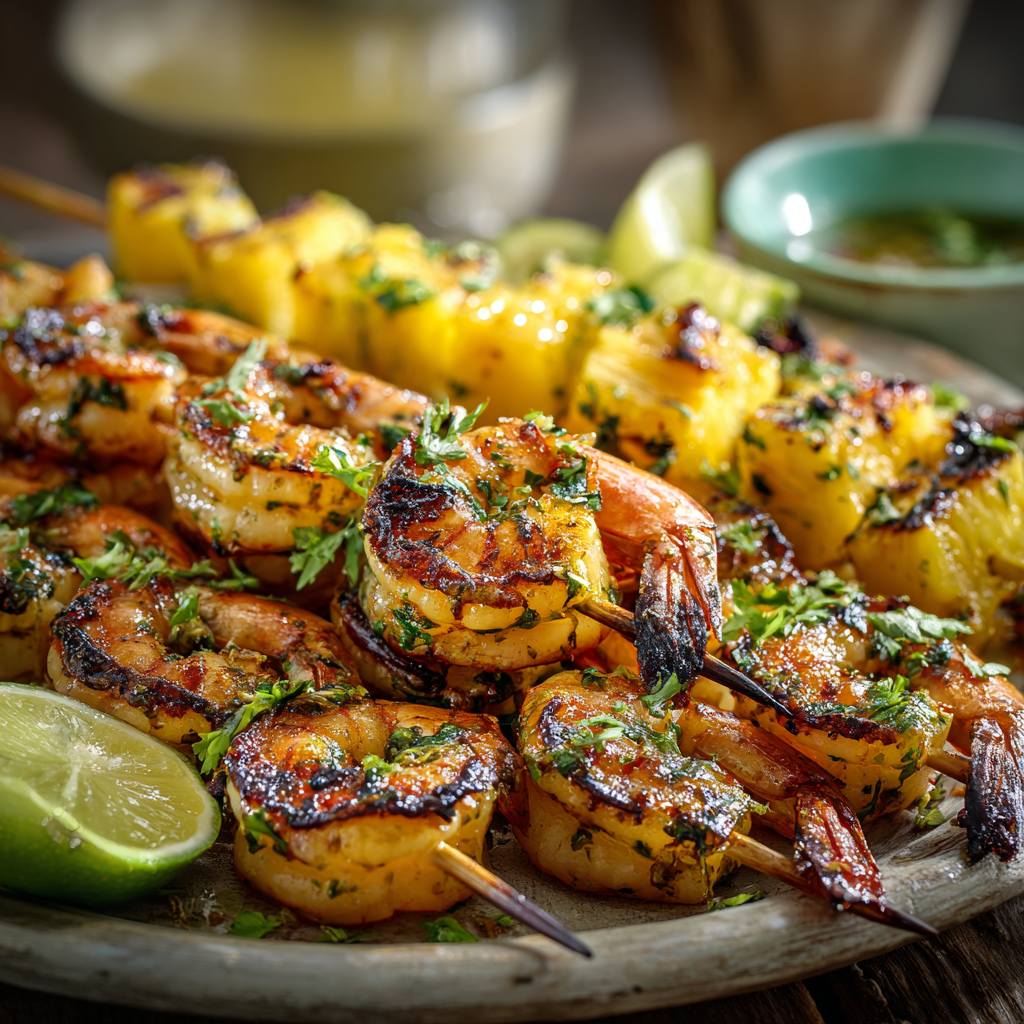 Garlic & Herb Grilled Shrimp Skewers with Pineapple Recipe