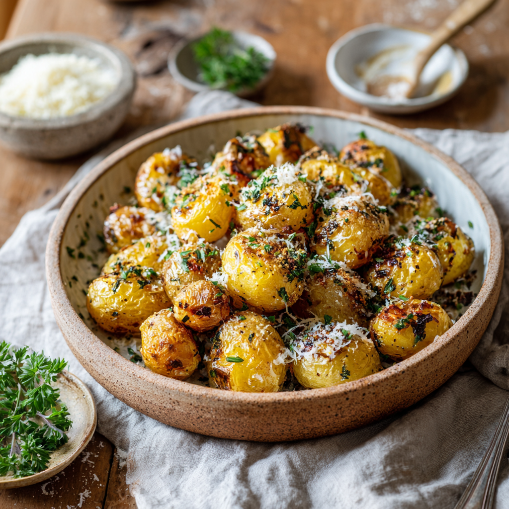 Garlic & Herb Roasted Baby Potatoes with Parmesan Recipe