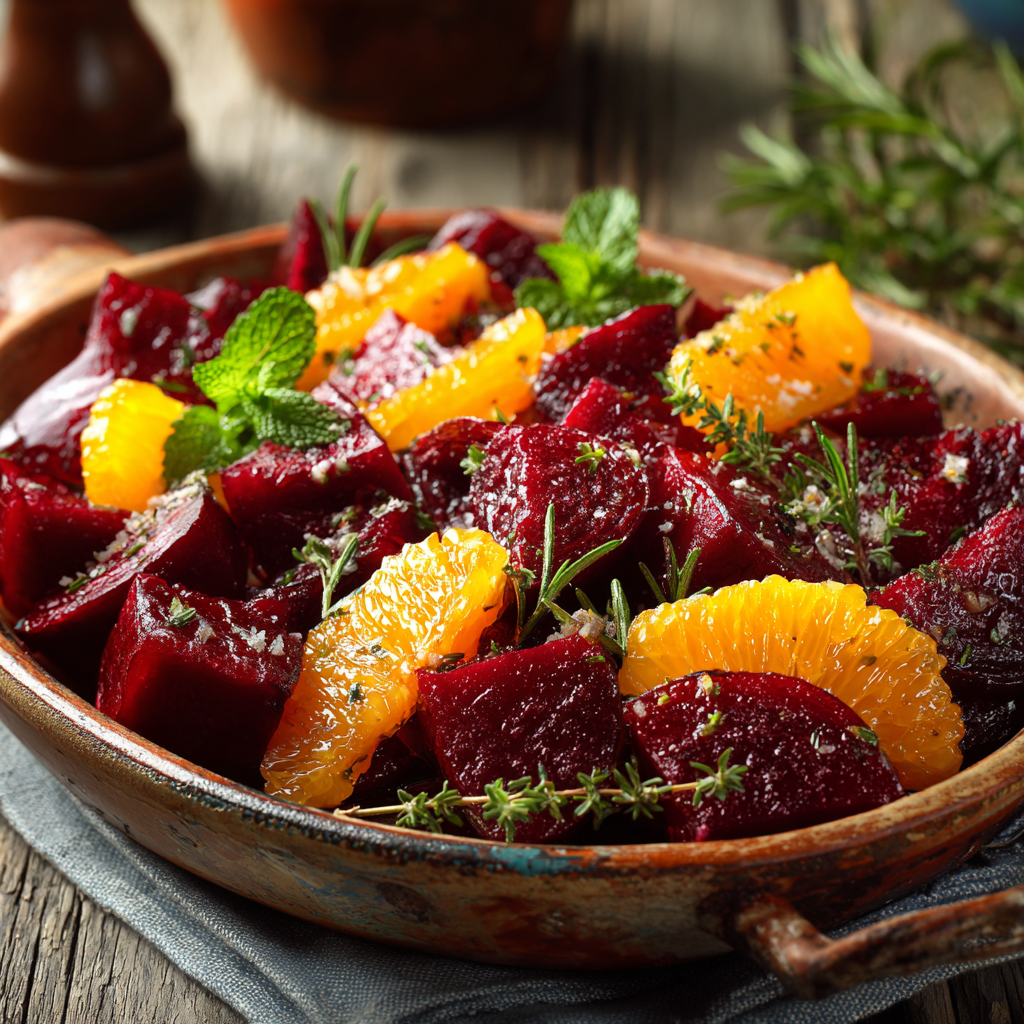 Garlic Herb Roasted Romanesco Beets with Orange Mint Recipe
