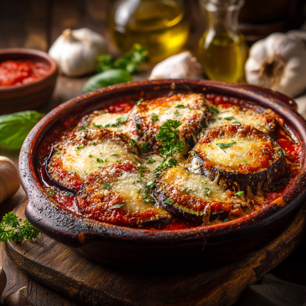 Garlic and Herb Baked Eggplant Parmesan