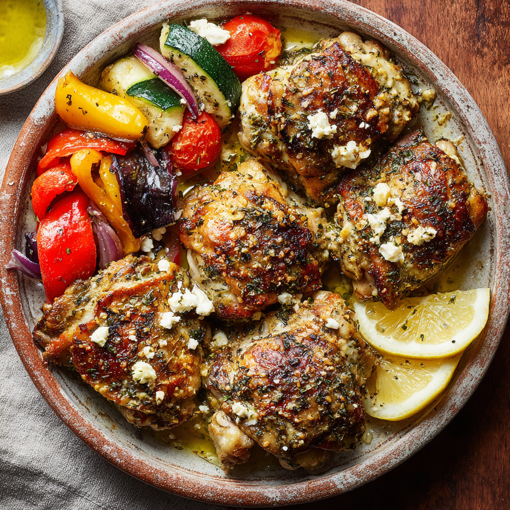 Garlic and Herb Baked Greek Chicken Thighs