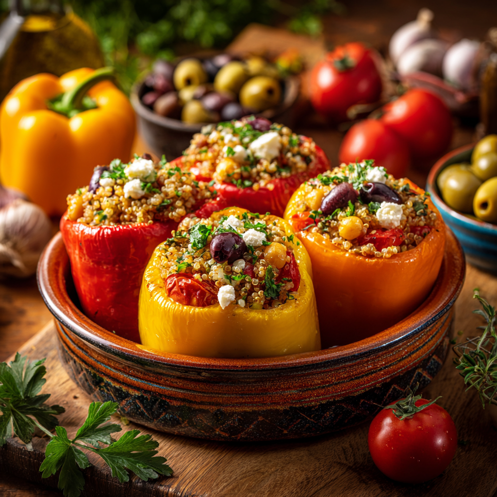 Garlic and Herb Baked Mediterranean Stuffed Bell Peppers
