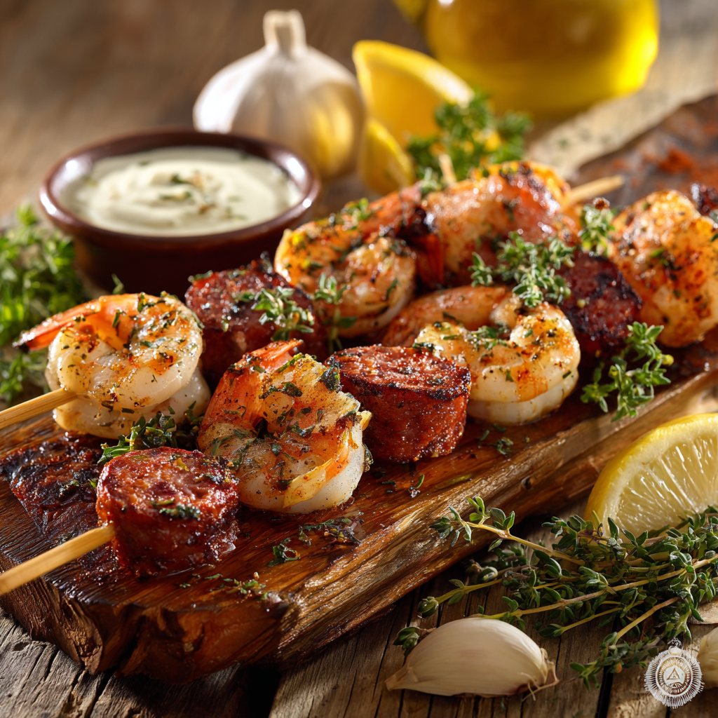 Garlic and Herb Grilled Cajun Shrimp and Sausage Kabobs