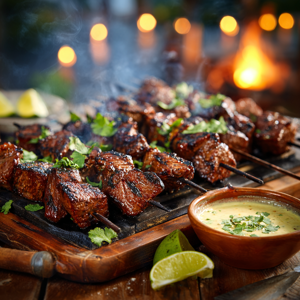 Garlic and Herb Grilled Malaysian Curry Beef Skewers Recipe