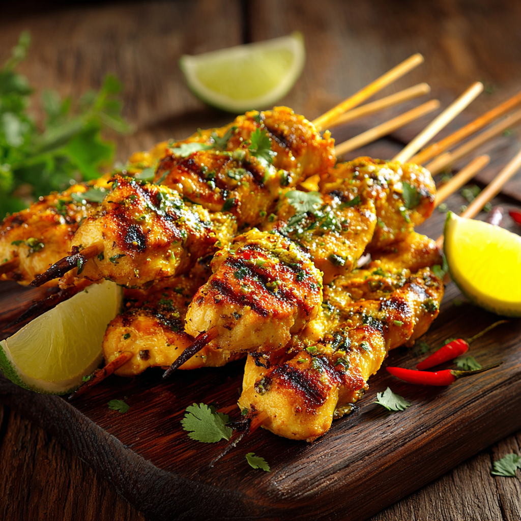 Garlic and Herb Grilled Malaysian Satay Chicken Skewers