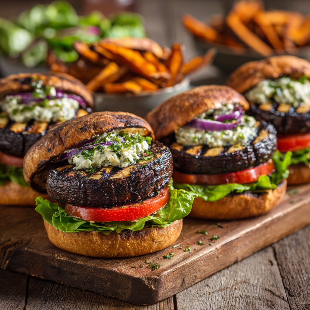 Garlic & Herb Marinated Grilled Portobello Mushroom Burgers Recipe