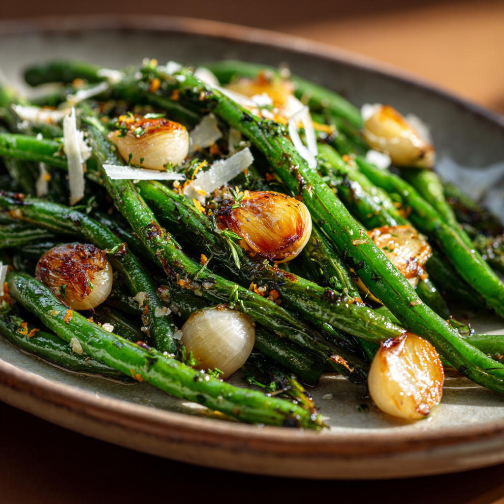 Garlic and Herb Roasted Haricot Verts with Lemon and Parmesan