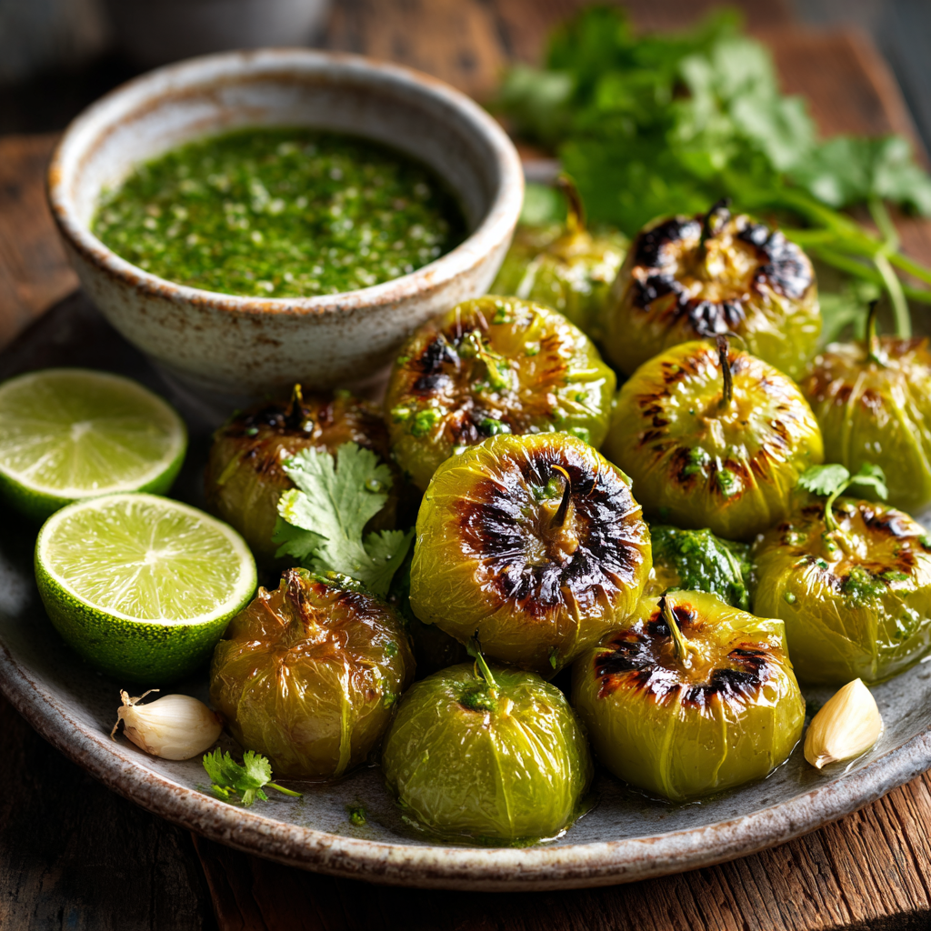 Garlic and Herb Roasted Tomatillos with Salsa Verde